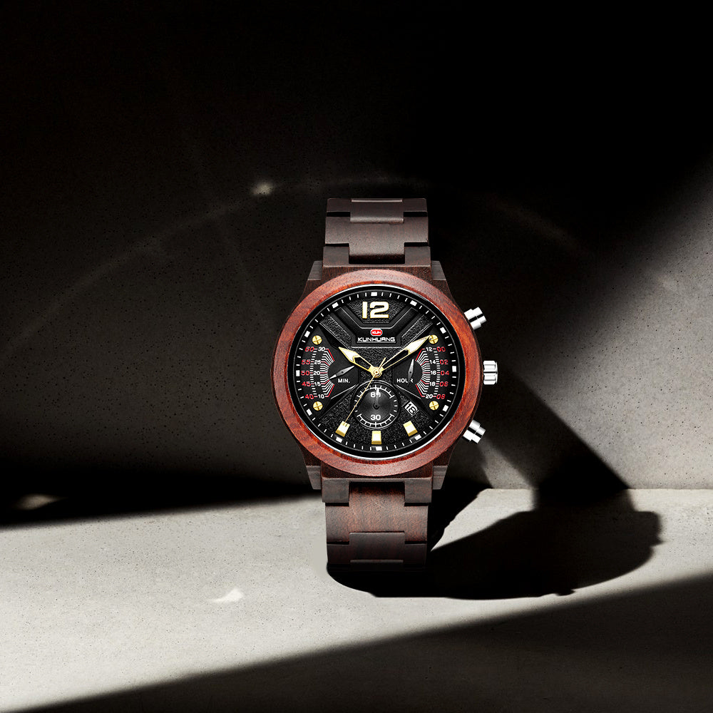 Reloj de madera de cuarzo deportivo de moda con cronógrafo funcional