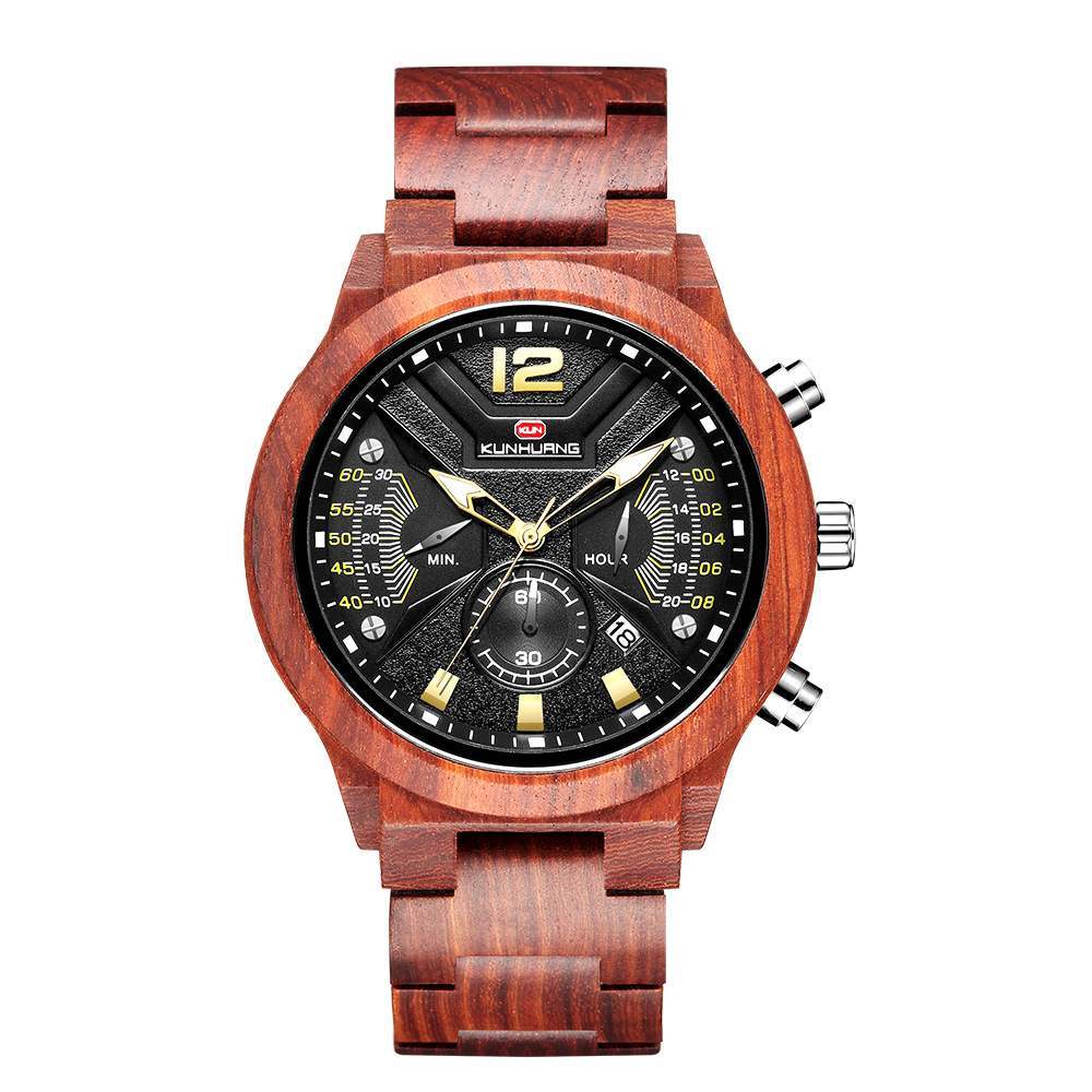 Reloj de madera de cuarzo deportivo de moda con cronógrafo funcional