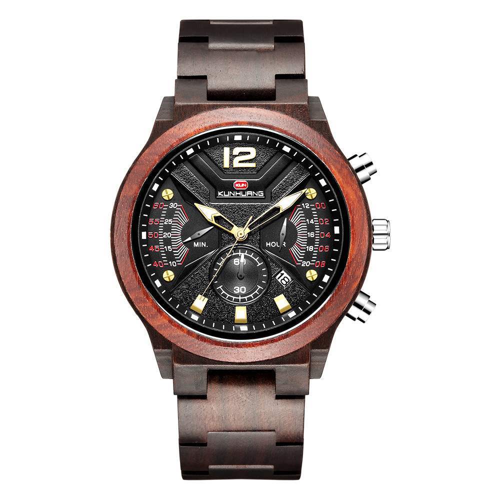 Reloj de madera de cuarzo deportivo de moda con cronógrafo funcional