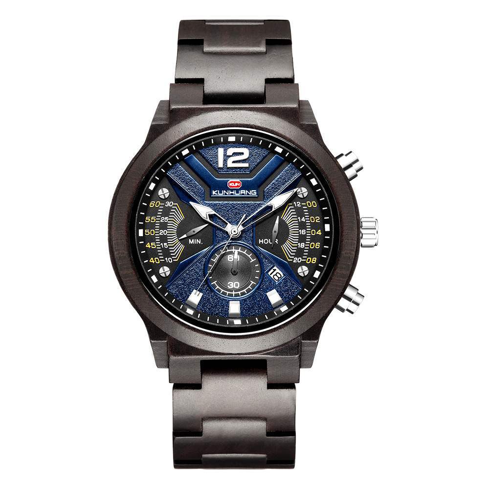 Reloj de madera de cuarzo deportivo de moda con cronógrafo funcional
