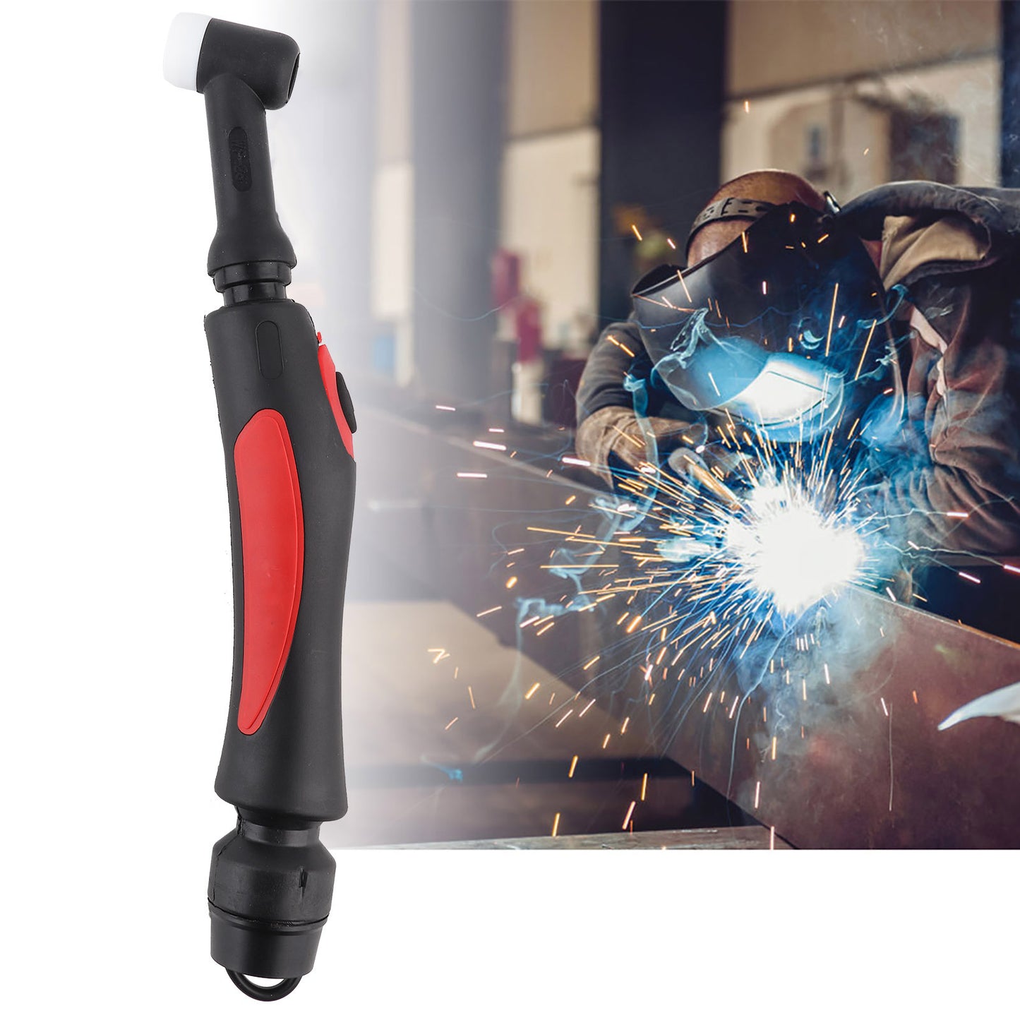Antorcha de soldadura TIG WP‑26 con cabezal flexible y refrigerada por aire. Accesorio para soldadura TIG.