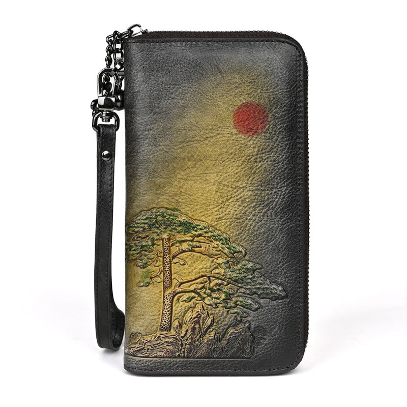 Damen Leder Geldbörse Long Rising Sun