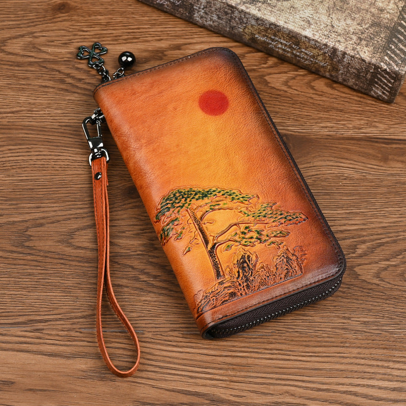Damen Leder Geldbörse Long Rising Sun