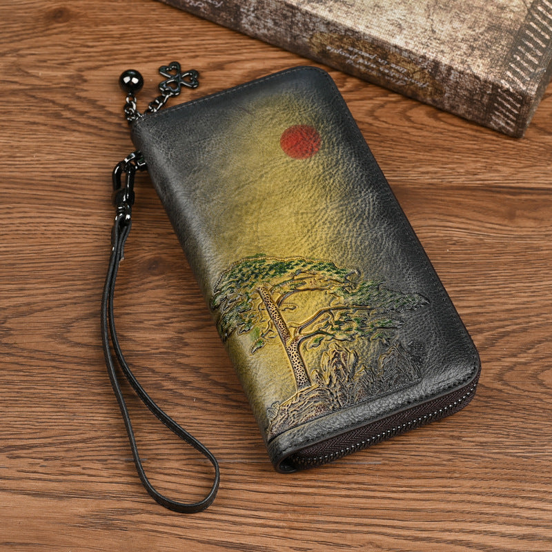 Damen Leder Geldbörse Long Rising Sun