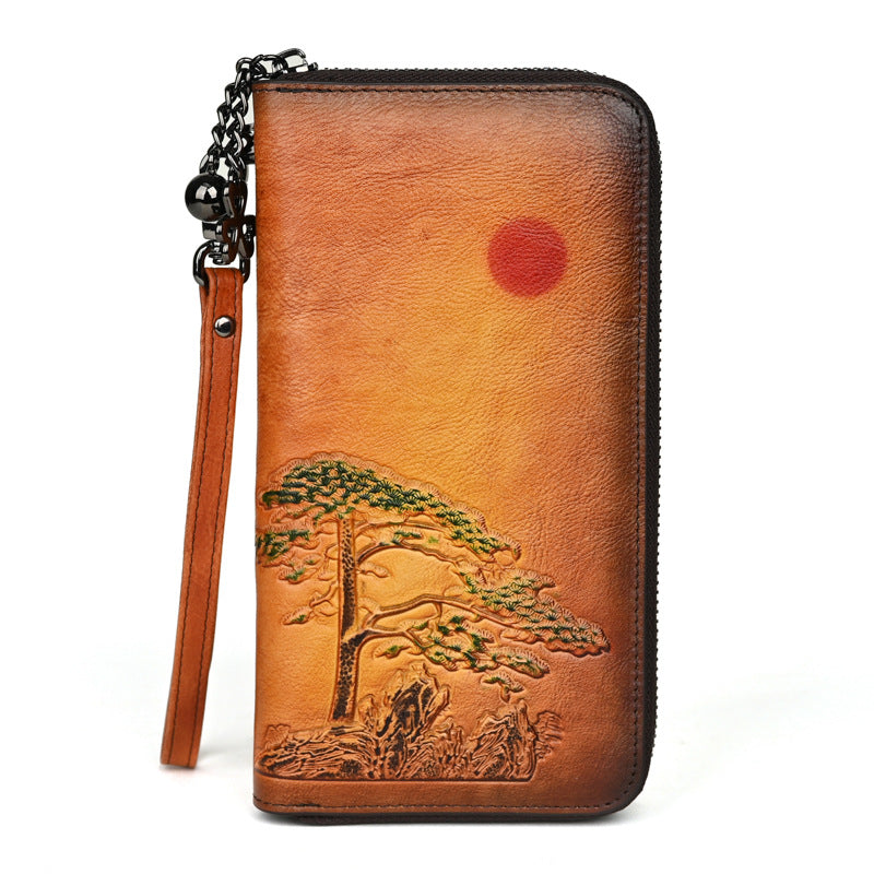 Damen Leder Geldbörse Long Rising Sun