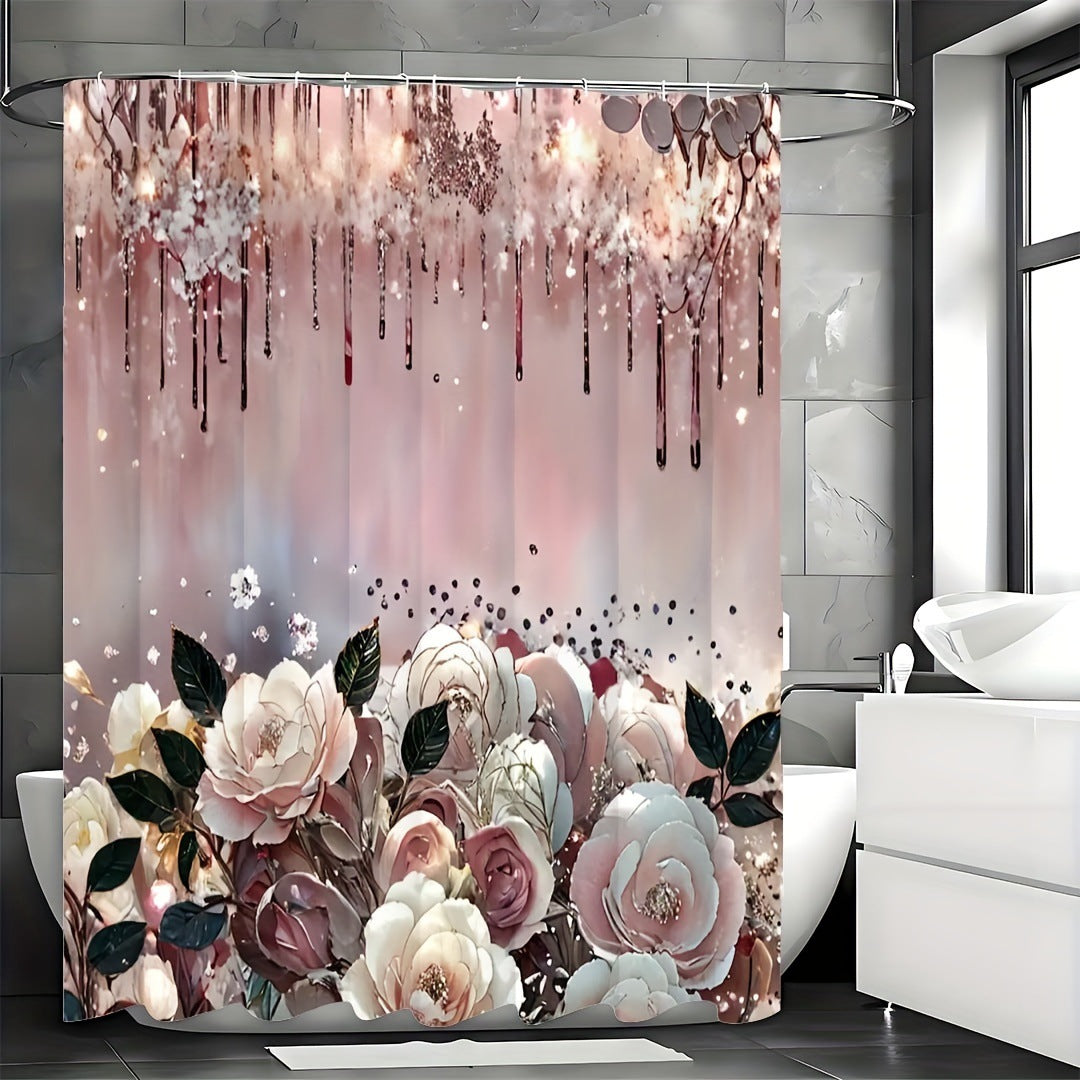 Cortina de ducha con diseño de flores y arte creativo para el hogar