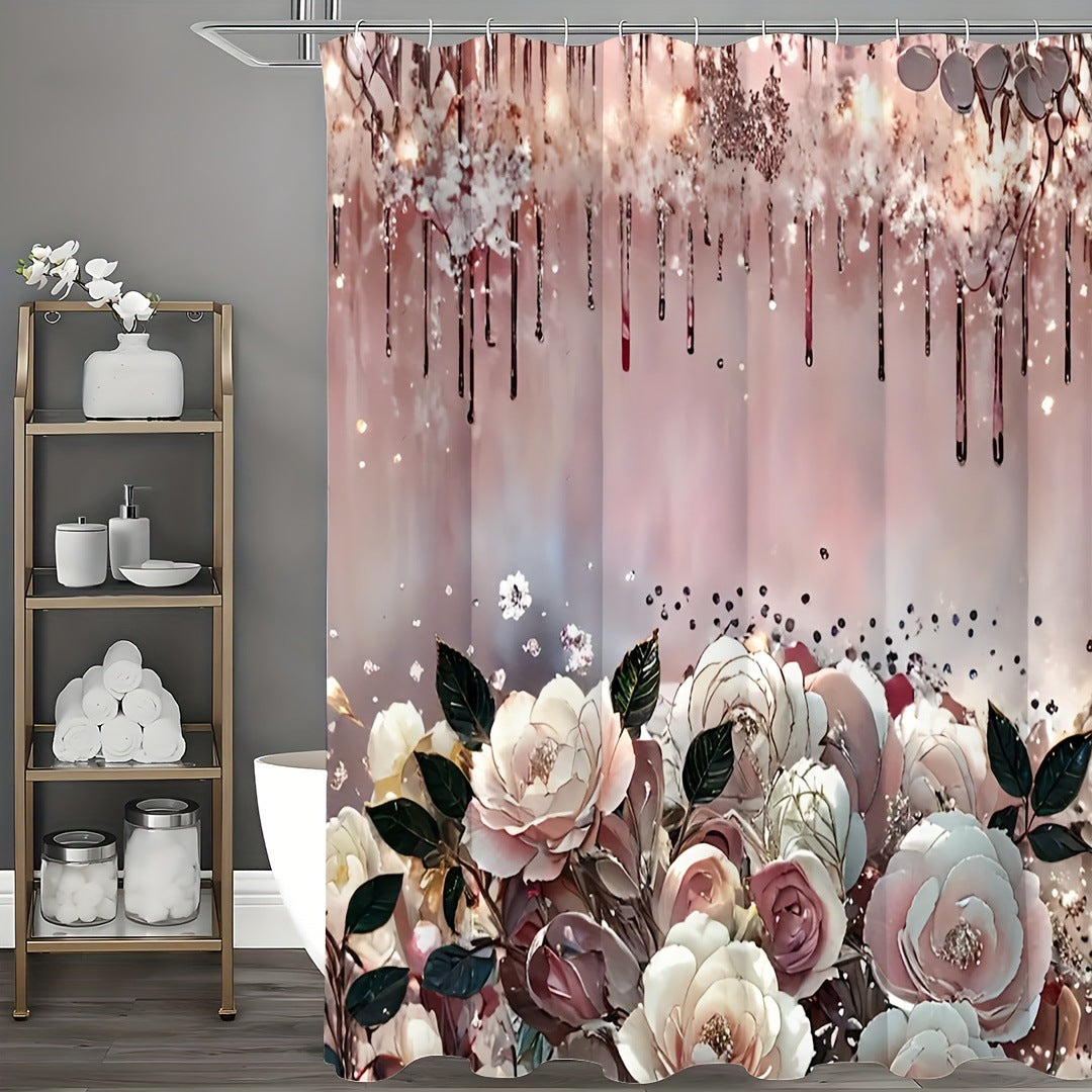 Cortina de ducha con diseño de flores y arte creativo para el hogar