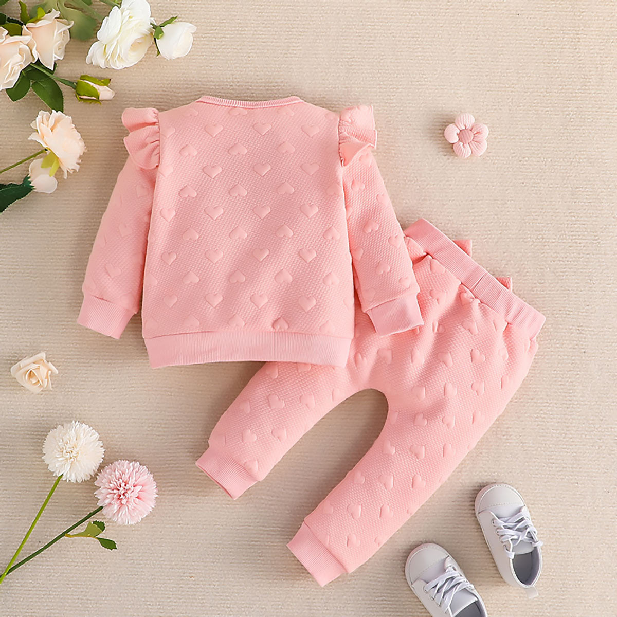 New Baby Girl Feifei Long-sleeved Top Bow Pants Two-piece Set
