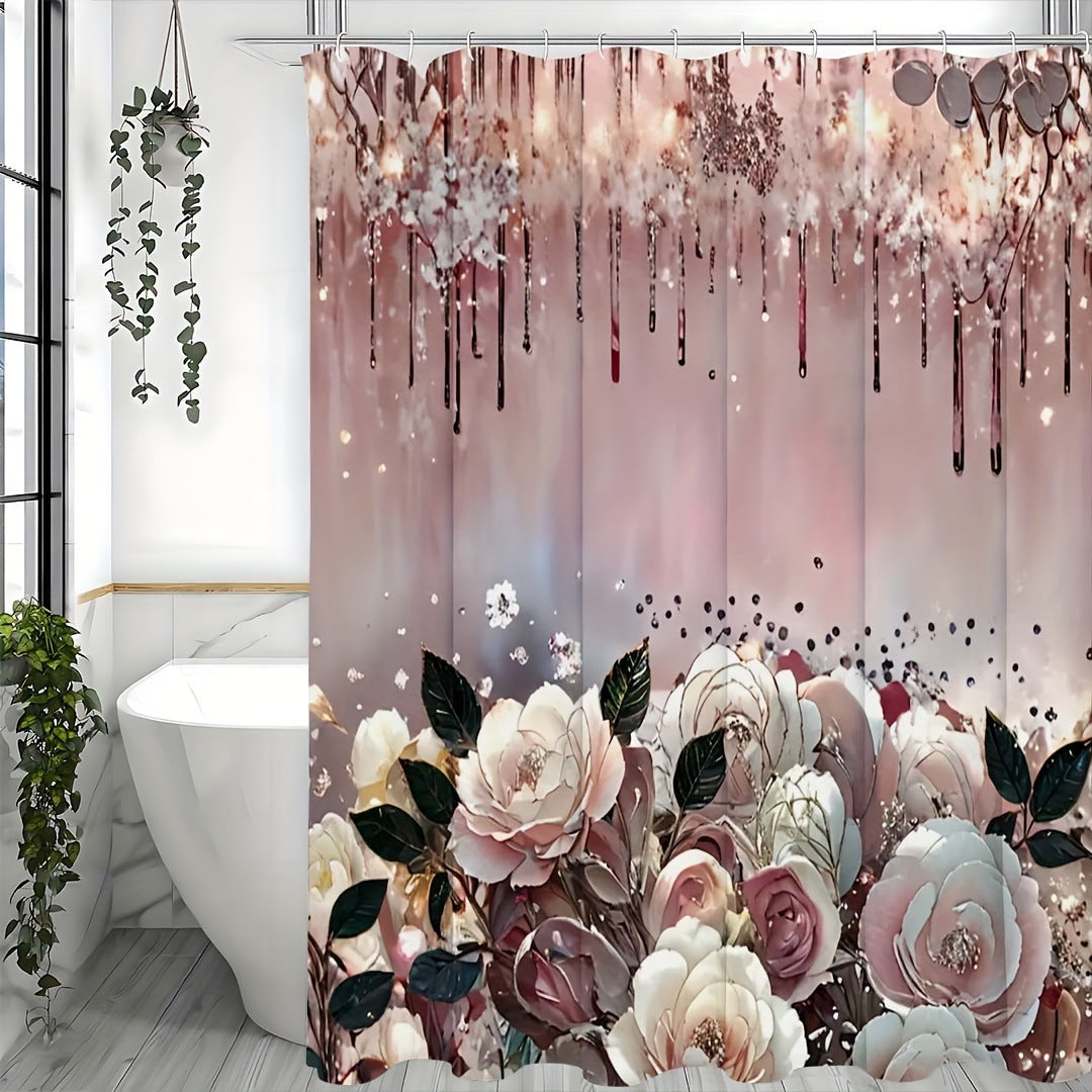 Cortina de ducha con diseño de flores y arte creativo para el hogar