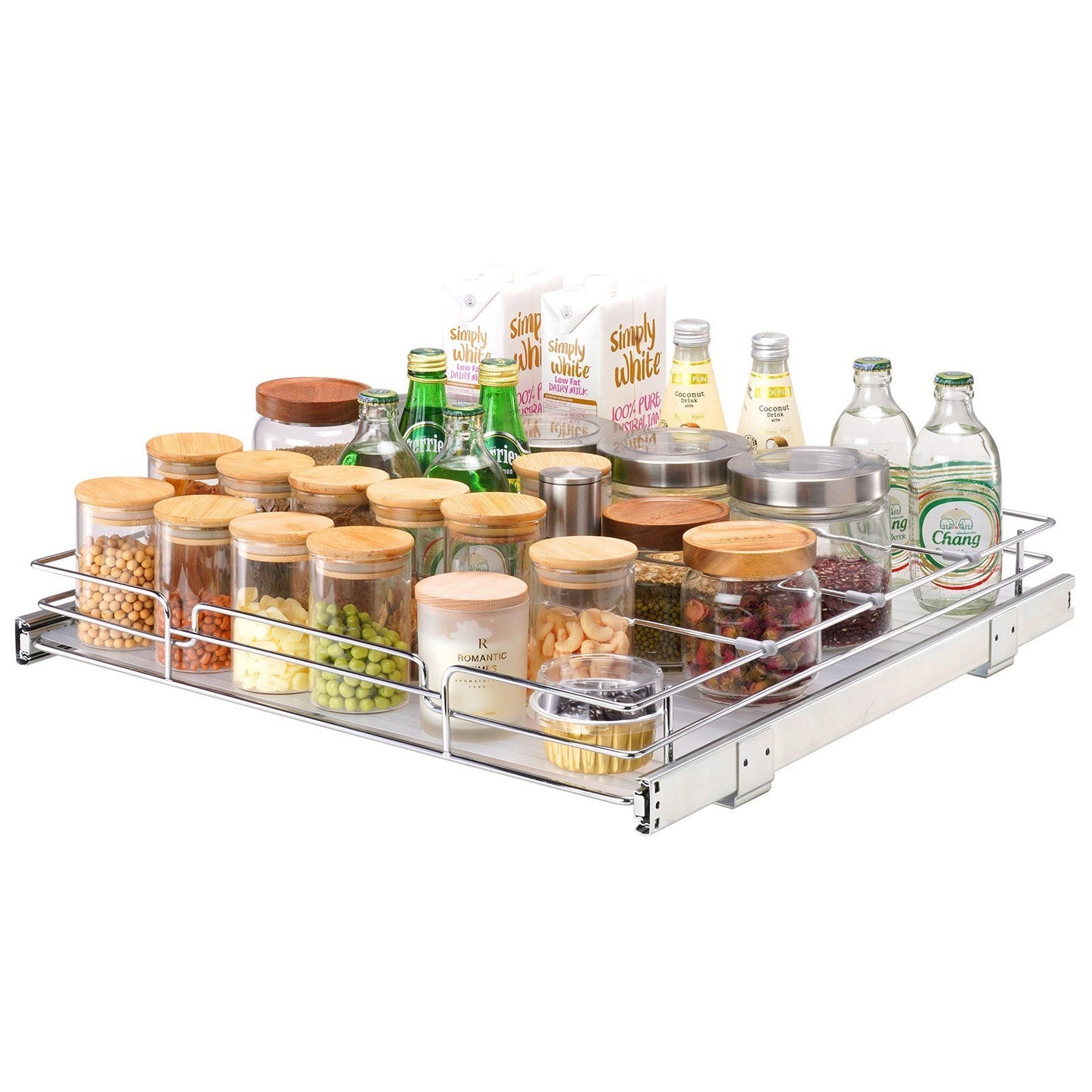 Organizador de gabinete extraíble, estantes de despensa deslizables de alta resistencia, almacenamiento de cajones deslizantes para el hogar, dentro del gabinete de la cocina, baño