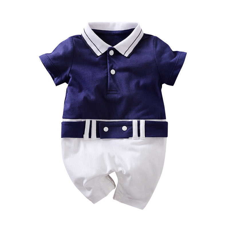 Baby Bodysuit Short Sleeve Baby Full Moon Clothing Newborn Thin Gentleman Romper Creeper