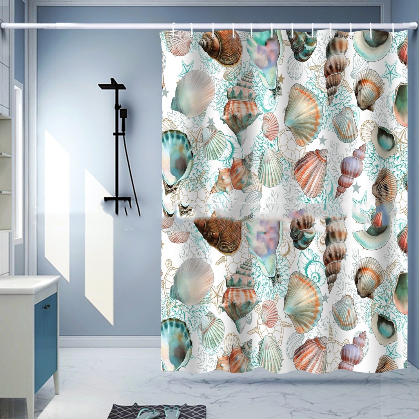 Waterproof Shower Curtain Digital Printing Punch-free