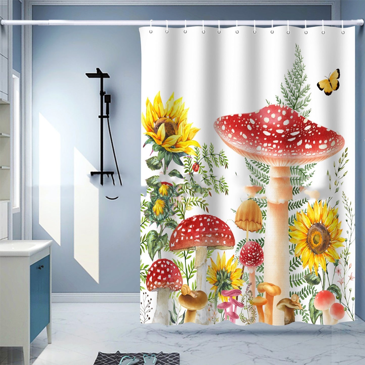 Waterproof Shower Curtain Digital Printing Punch-free