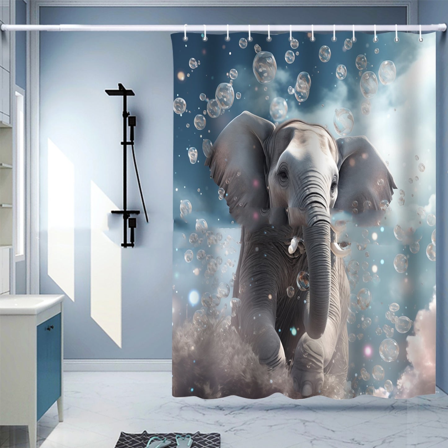 Waterproof Shower Curtain Digital Printing Punch-free