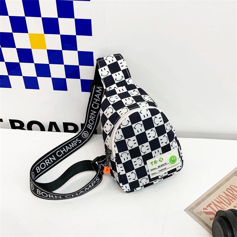 Kids Chest Bag New Plaid Contrast Color Lightweight Children's Messenger Bag Outdoor Play Cool Shoulder Bag Waist Bag