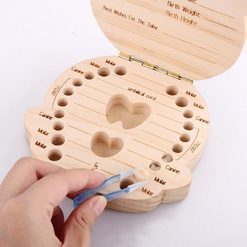 Wooden baby milk teeth box