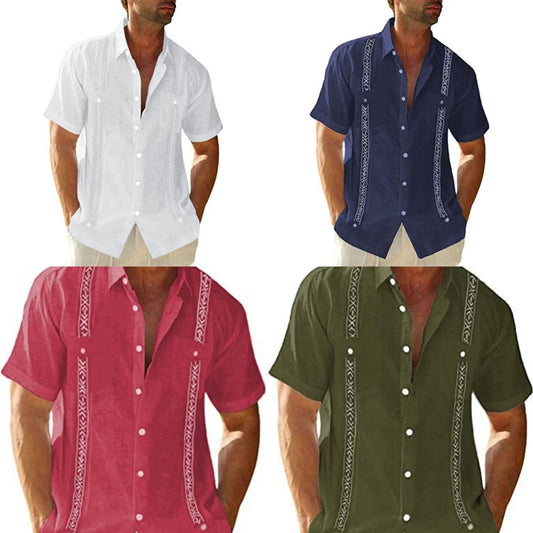 قميص Guayabera كوبي كاجوال للرجال بأكمام قصيرة ملابس خارجية مطبوعة ملابس رياضية عصرية مصممة للشارع