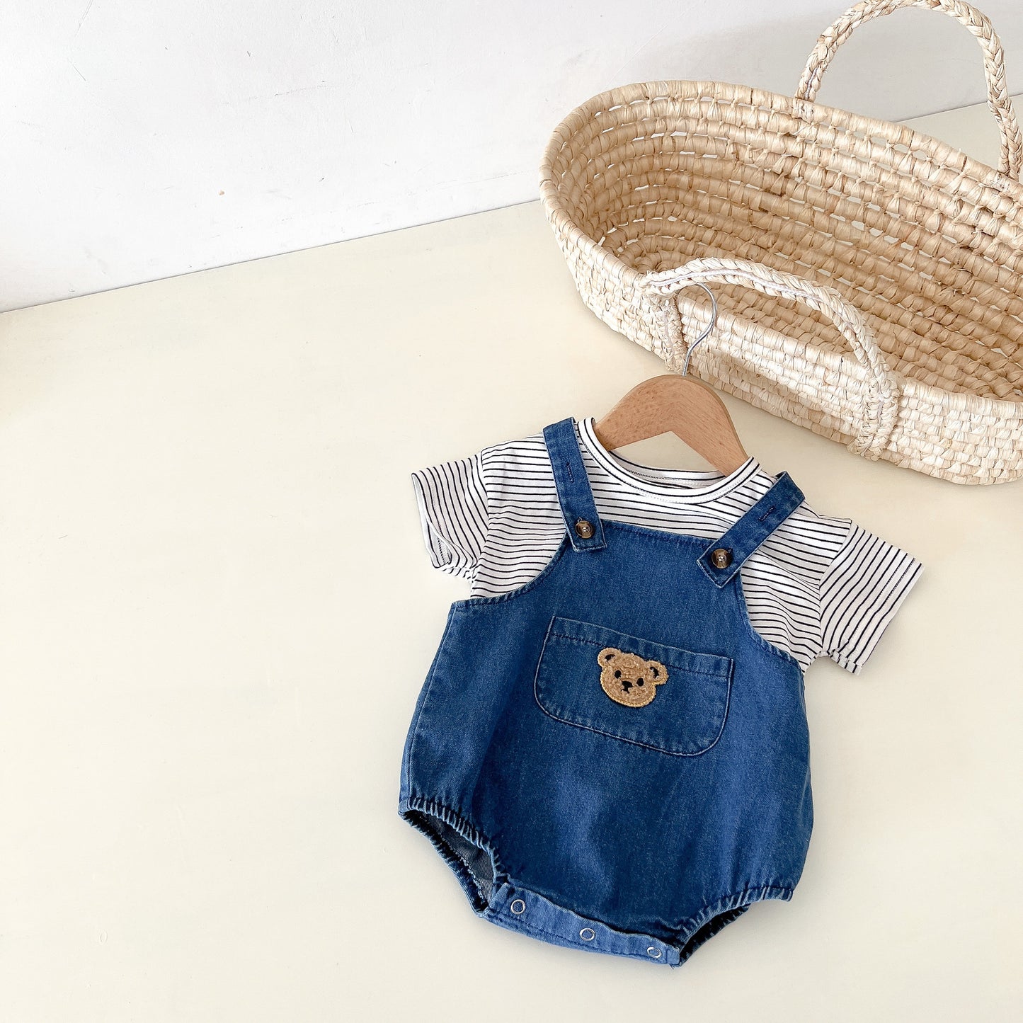 Bear denim overalls shorts children's clothing baby summer clothing baby overalls baby summer shorts