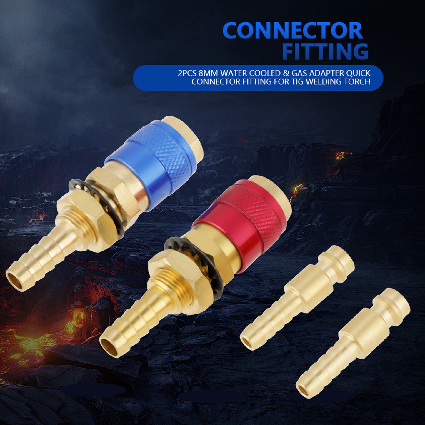 2pcs 8mm Water Cooled & Gas Adapter Quick Connector Fitting For TIG Welding Torch