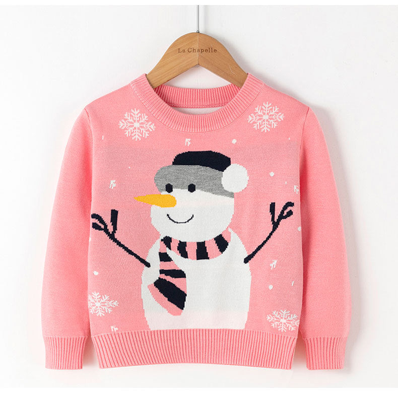 New children's sweaters for autumn and winter, European and American Christmas, snowman pullover, base, girls' knitted sweater, children's clothing