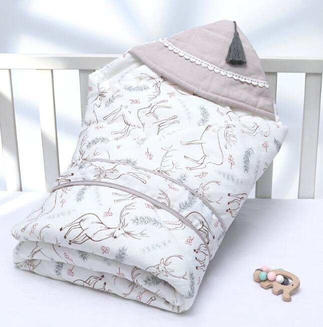 Newborn Baby Blanket Wrapper Cotton Spring Newborn Baby Quilt Double Layers Swaddle Wrap Cotton Baby Anti-shock Sleeping Bag