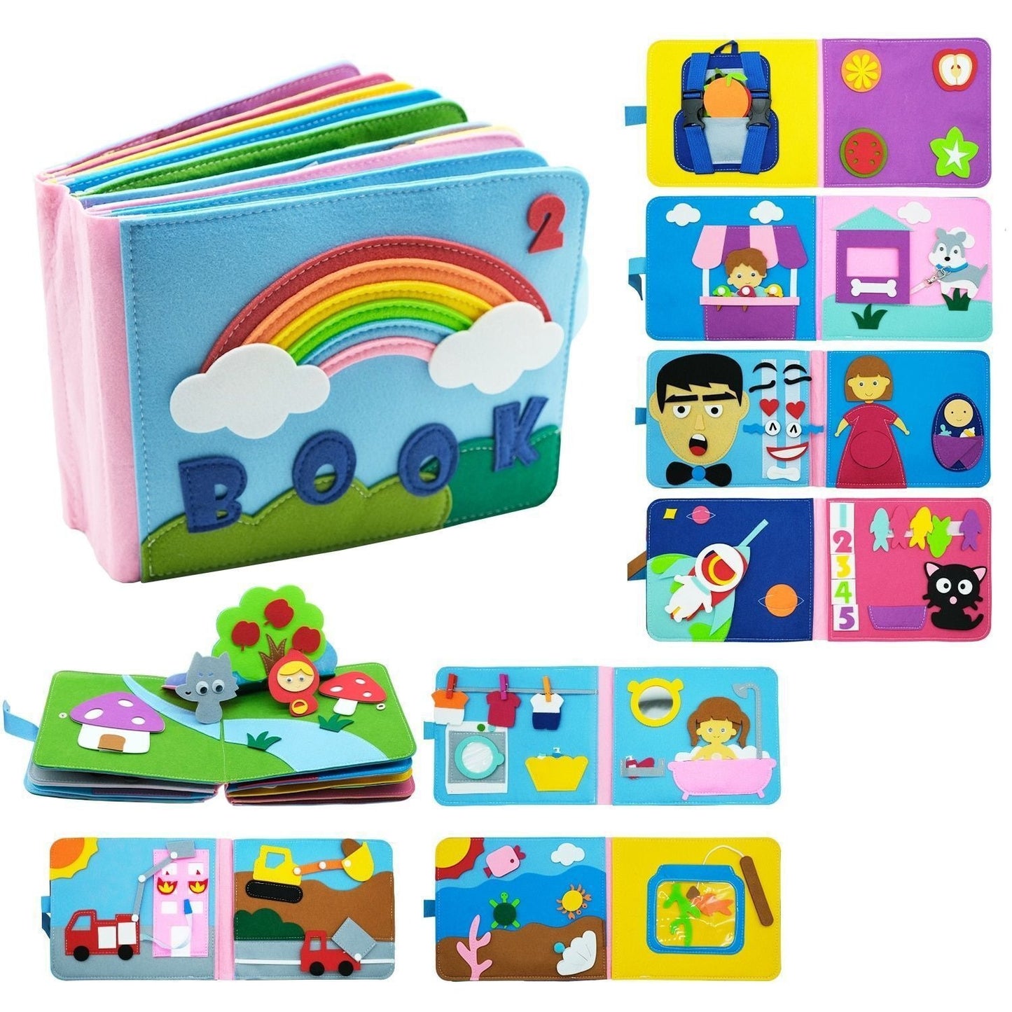 Felt cloth book three-dimensional early education book kindergarten rainbow Montessori children's teaching aids cloth book