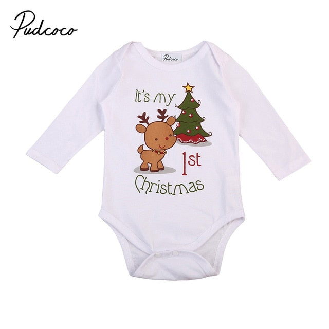 christmas baby romper newborn infant baby boys girls cartoon deer Christmas tree print long sleeves romper autumn baby clothing