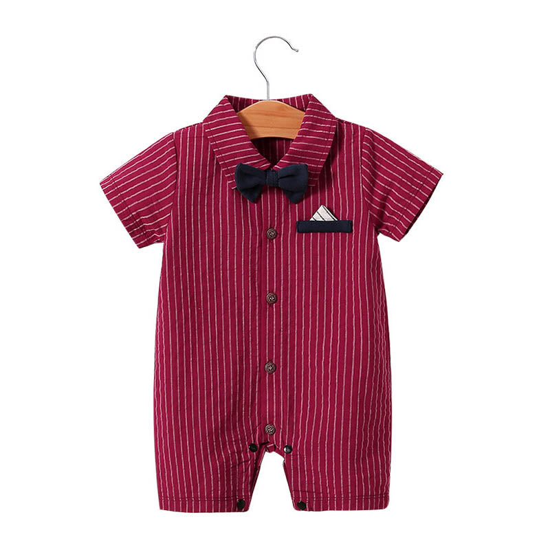 Baby Bodysuit Summer Short Sleeve Baby Full Moon Clothing Newborn Thin Gentleman Romper Creeper