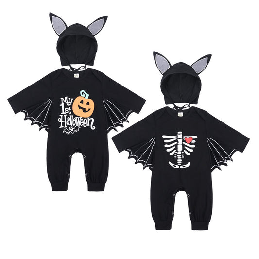 Halloween Children's Clothing Baby Rompers New Baby Pumpkin Alphabet Jumpsuit Bat Shape Romper