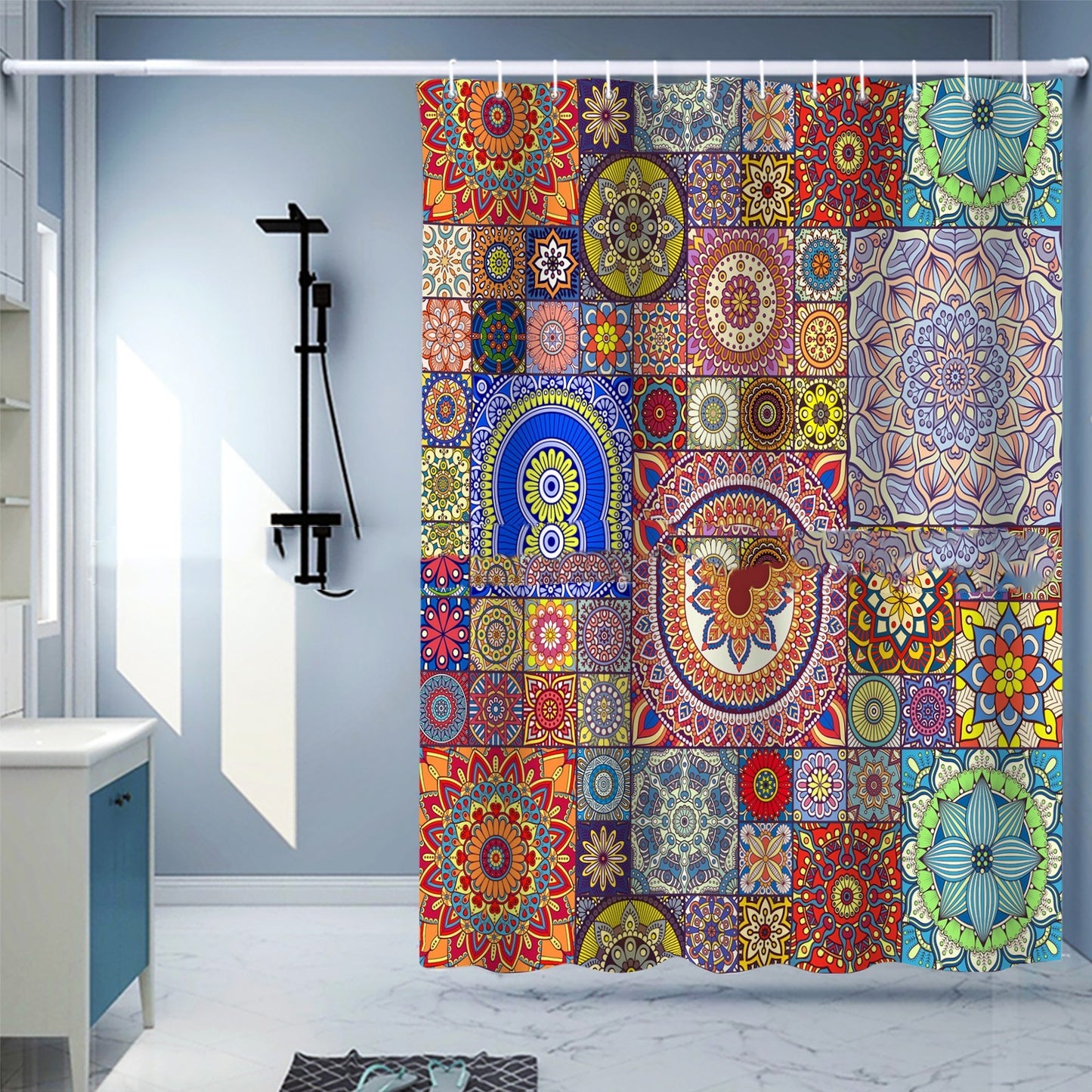 Waterproof Shower Curtain Digital Printing Punch-free