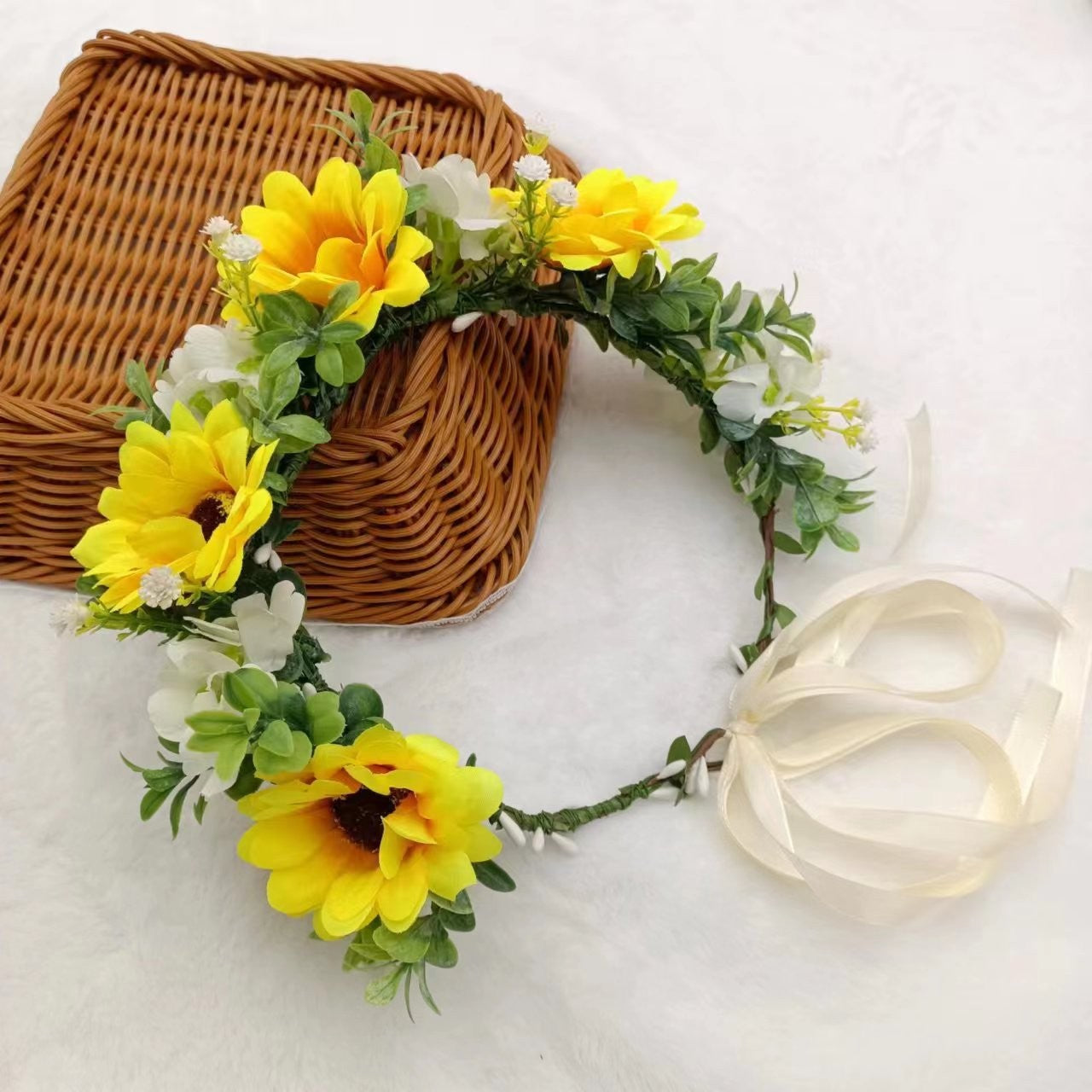 Hawaiian Sun Wreath Headwear, European and American Beautiful Bridal Hairband, Wedding Hair Ornament, Headflower