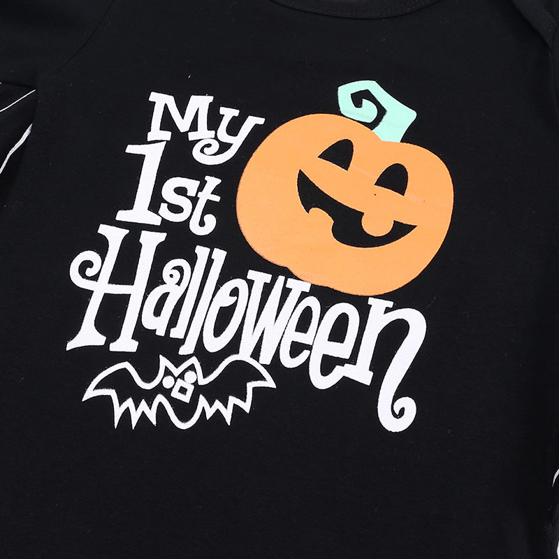 New baby Halloween long-sleeved jumpsuit pumpkin alphabet Halloween baby jumpsuit triangle romper