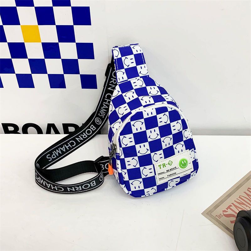 Kids Chest Bag New Plaid Contrast Color Lightweight Children's Messenger Bag Outdoor Play Cool Shoulder Bag Waist Bag