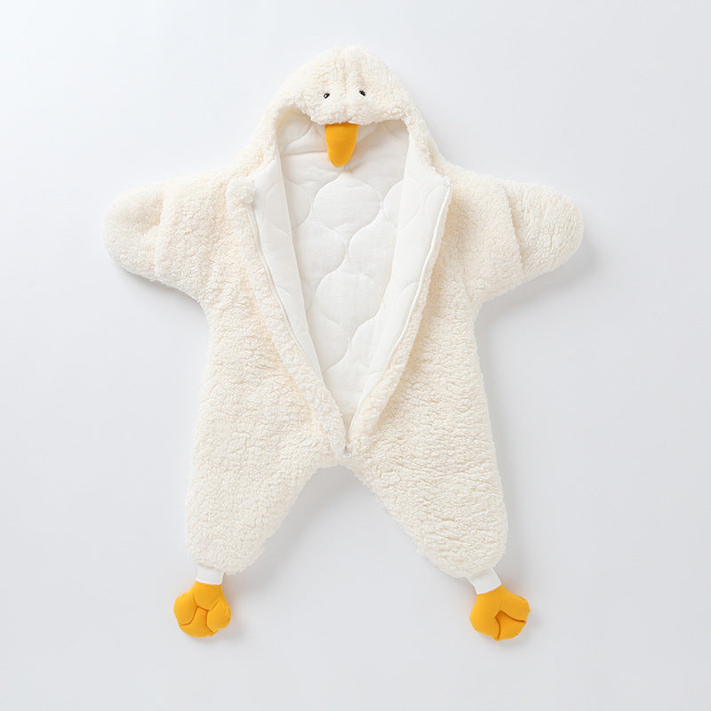 Little Yellow Duck Baby Wrapped with Lamb Fleece Thickened Newborn Baby Wrapped with Anti Startle Sleeping Bag for Newborn