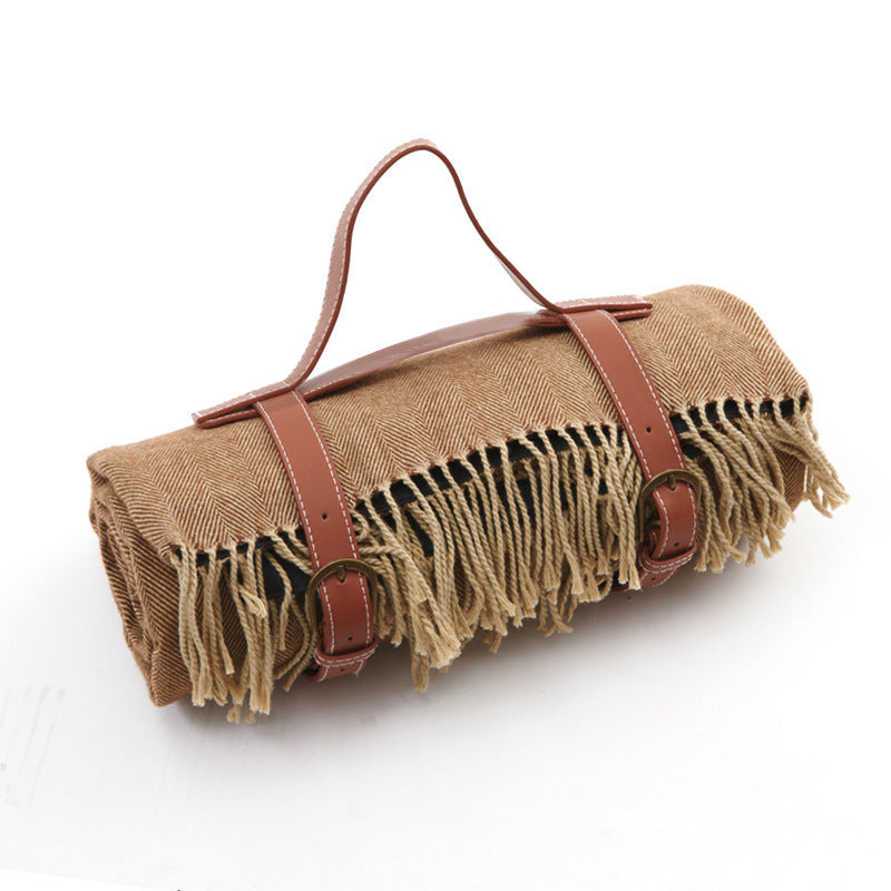 Leather Strap Tassel Picnic Blanket Picnic Mat Camping Hiking