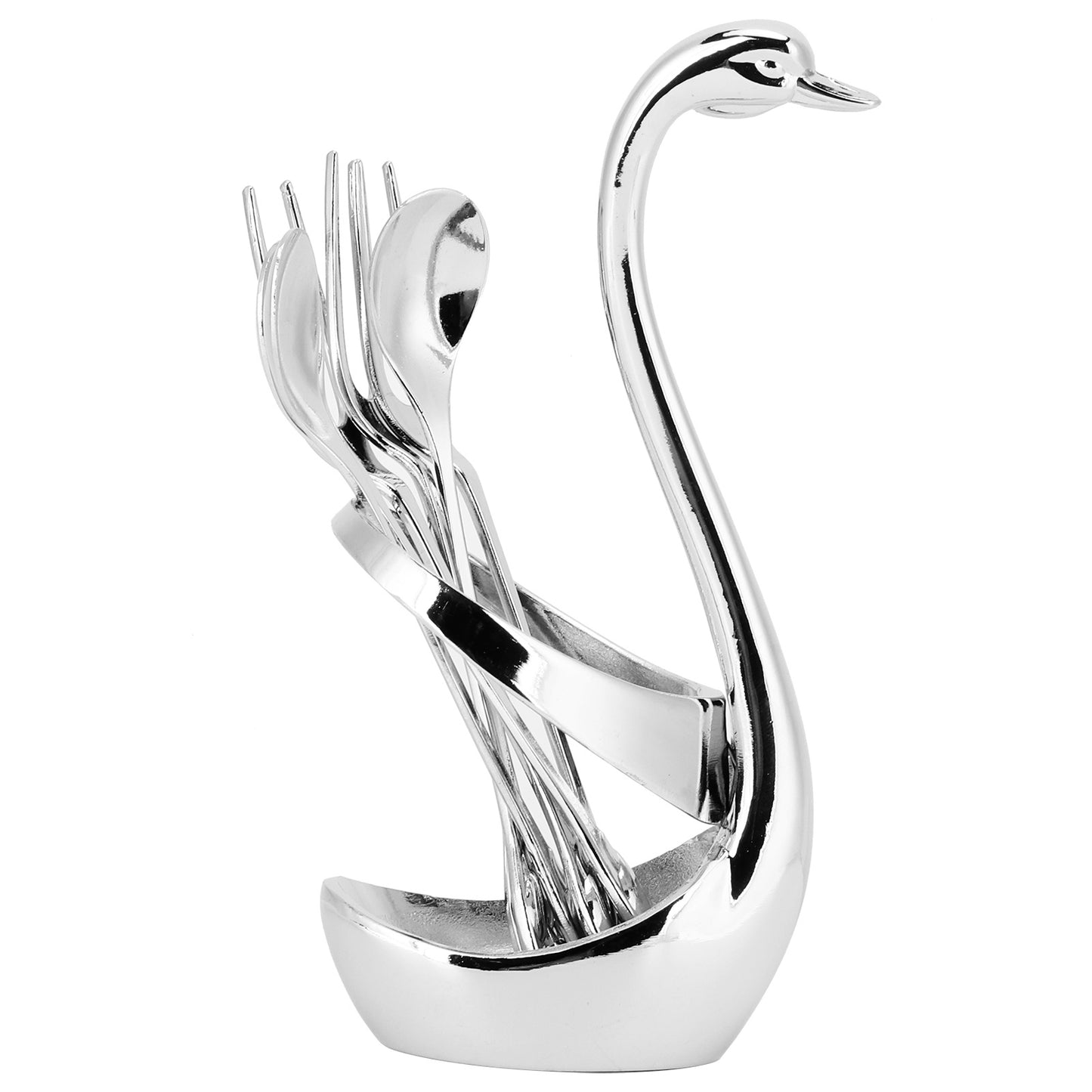 7Pcs/Set Zinc Alloy Dinnerware Swan Holder Tableware with 3 Spoons 3 Forks Home Decoration