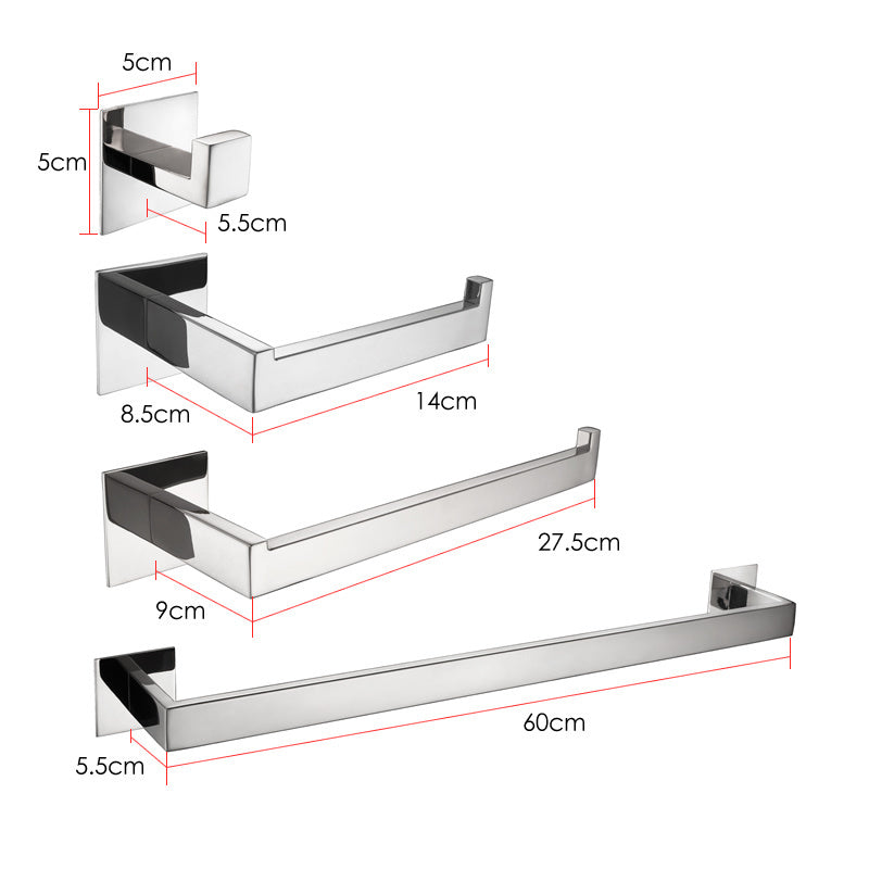 Strong Adhesive 4 Pieces Bathroom Accessories Set Without Drilling Silver Brushed Towel Bar Set Holder Rack Hook Tissue Toilet Paper Holder Rustproof 304 Stainless Steel