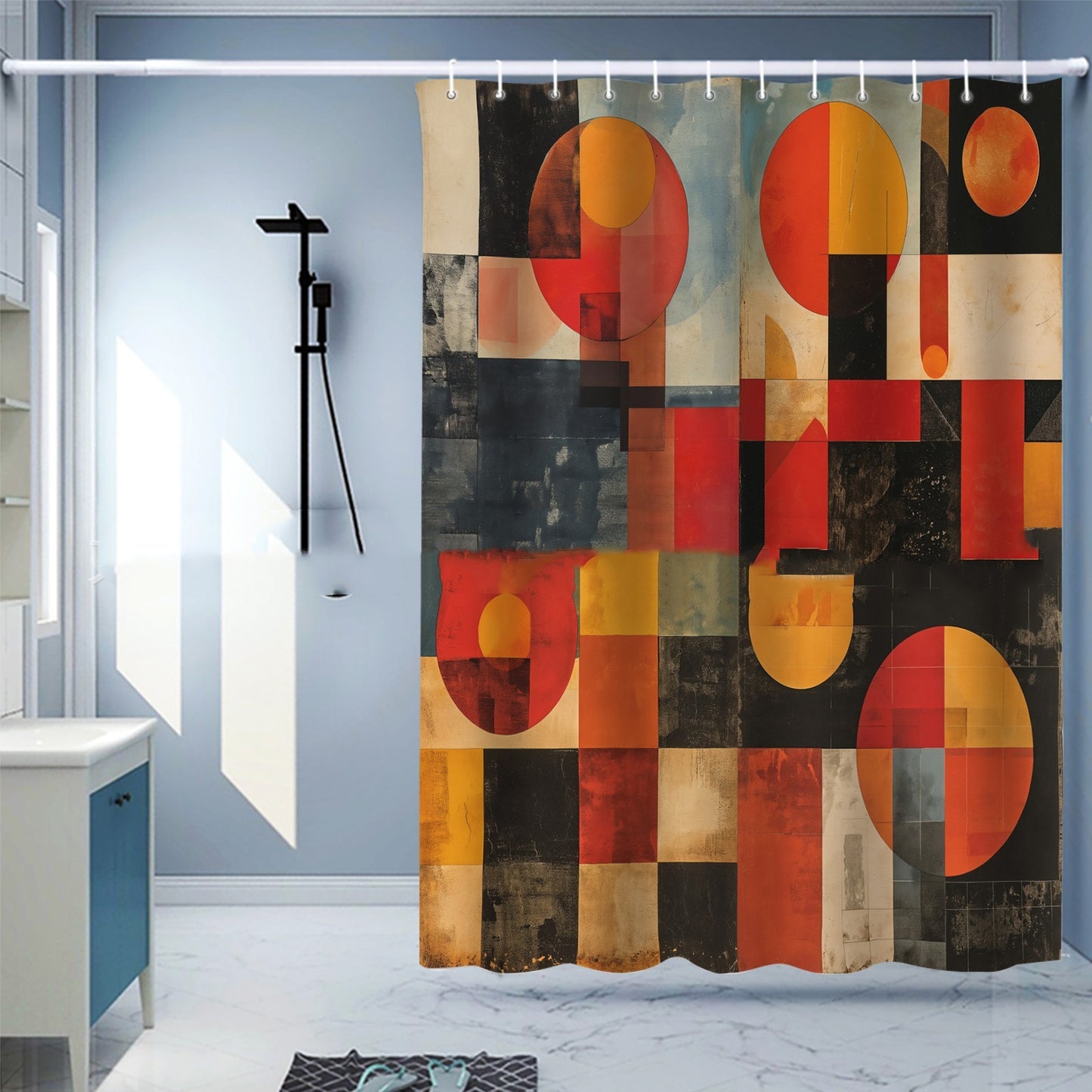 Waterproof Shower Curtain Digital Printing Punch-free