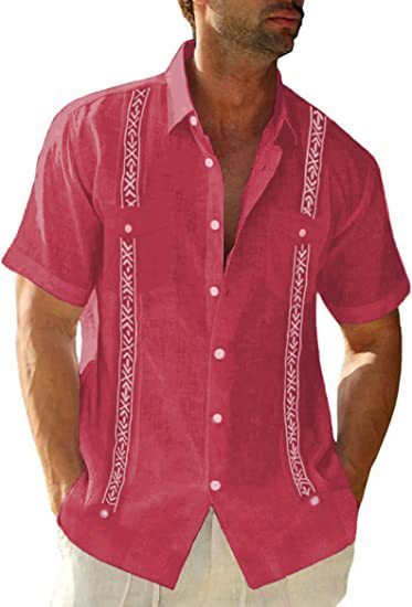 قميص Guayabera كوبي كاجوال للرجال بأكمام قصيرة ملابس خارجية مطبوعة ملابس رياضية عصرية مصممة للشارع