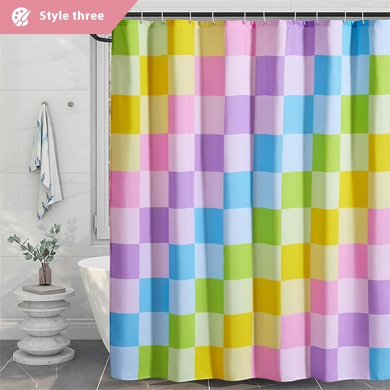 Colorful Plaid Home Bathroom Dry Wet Separation Partition Shower Curtain Waterproof Shower Curtain