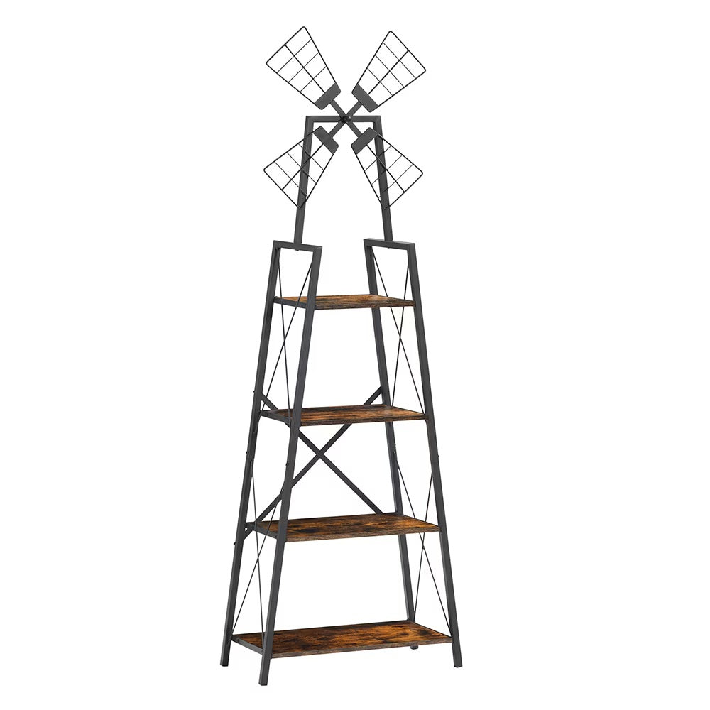 4-Tier Bookshelf,Display Storage Shelves With Metal Frame,Bookcase Organizer With Windmill For Living Room,Home Office