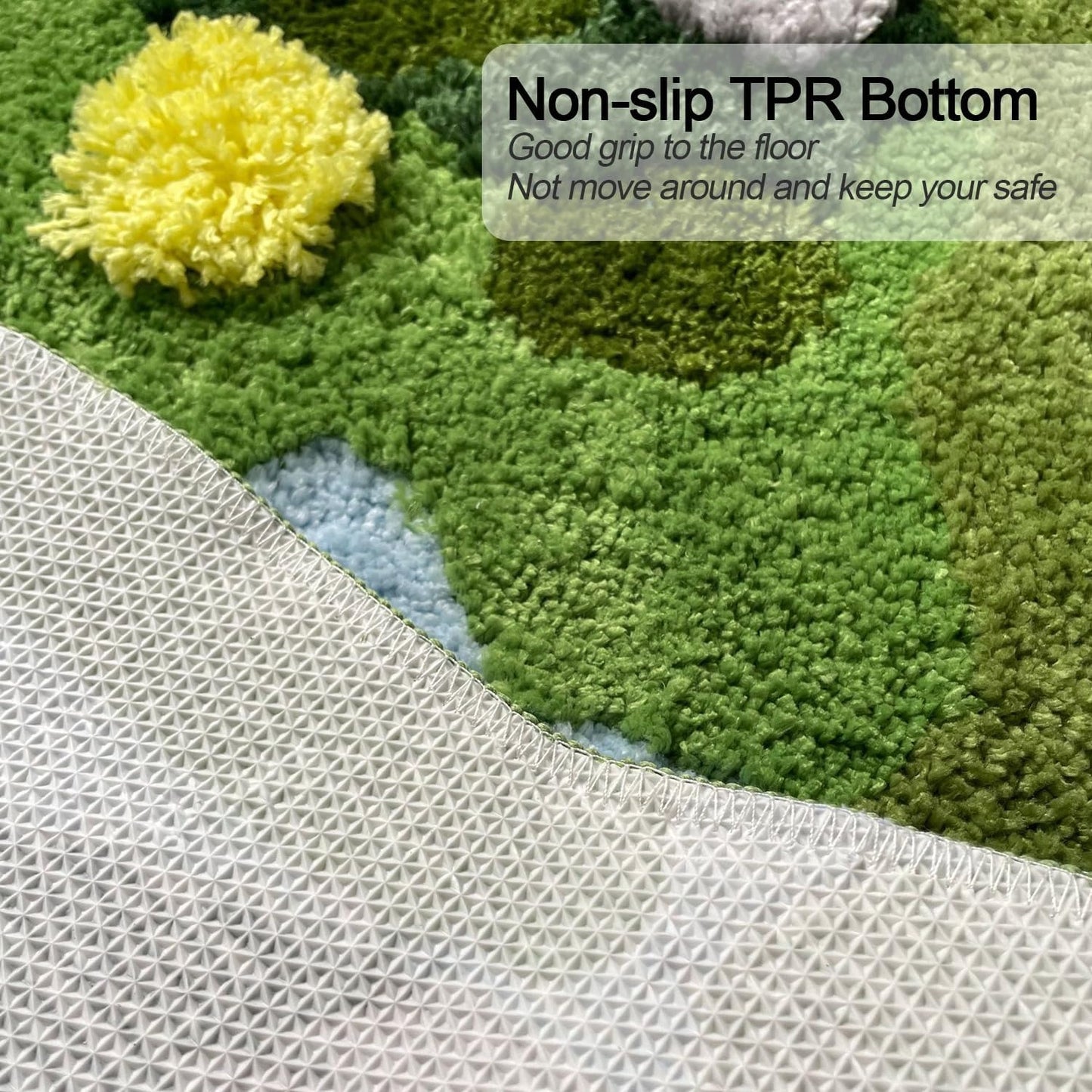 Moss Green Bath Mat Bathroom Rugs Non-Slip Aesthetic Microfiber Fleece Soft Shaggy Shower Mat Carpet