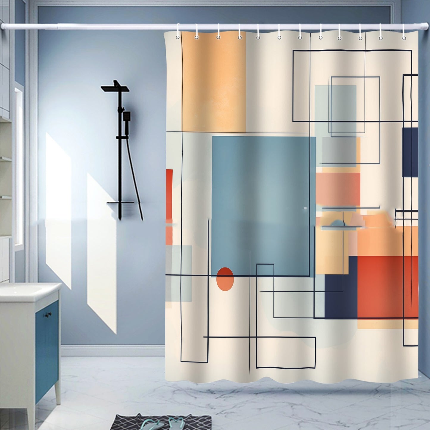 Waterproof Shower Curtain Digital Printing Punch-free