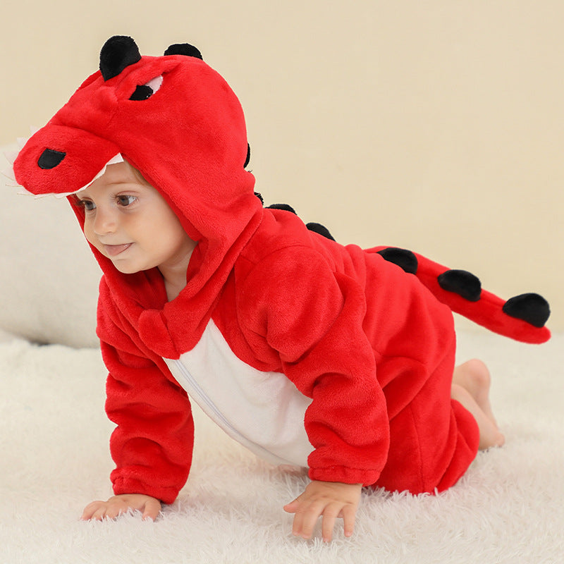 New children's flannel crawling clothes, baby jumpsuit, baby pajamas, cross-border dinosaur jumpsuit