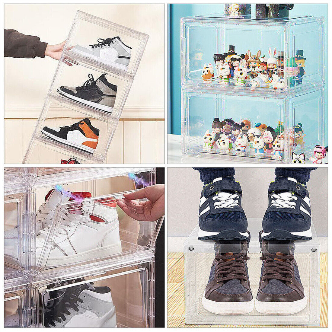 6 Pack Transparent Shoe Storage Boxes Hard Plastic Stackable Shoe Box Organiser