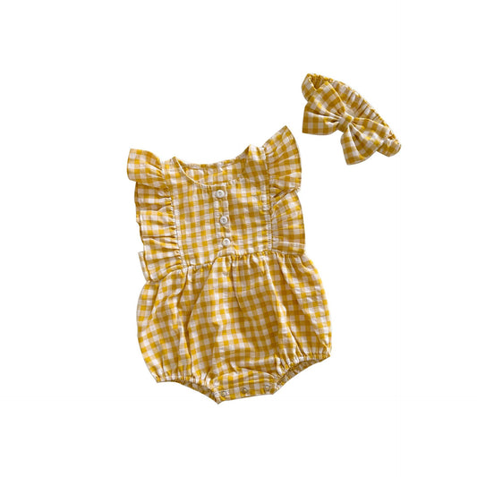 Summer Baby Cotton Sleeveless Romper Korean Color Matching Plaid Fashion Baby Girl Jumpsuit