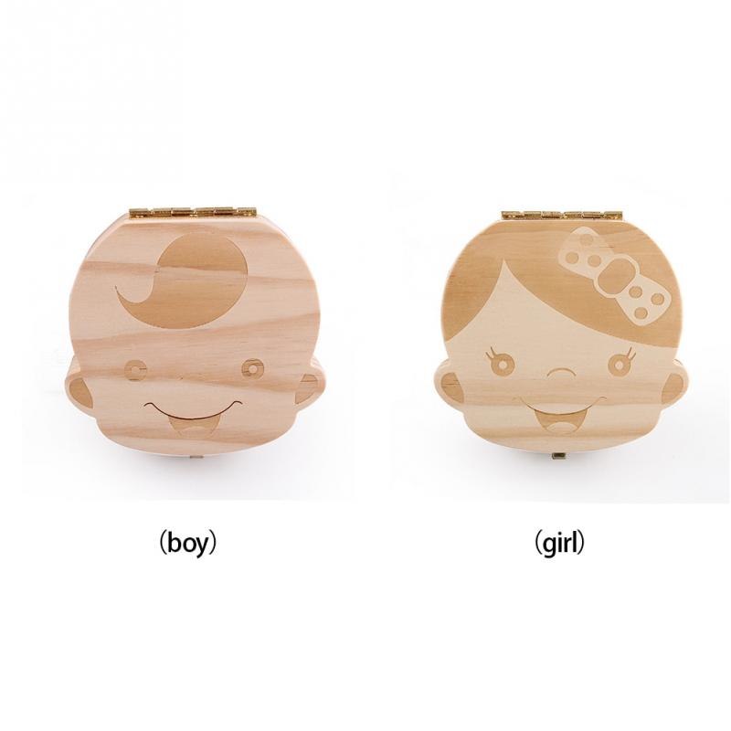 Lovely Girl /Boy Image Wooden Baby Milk Teeth Box Baby Souvenirs Fetal Hair Tooth Collection Save Box Recording Baby Growth