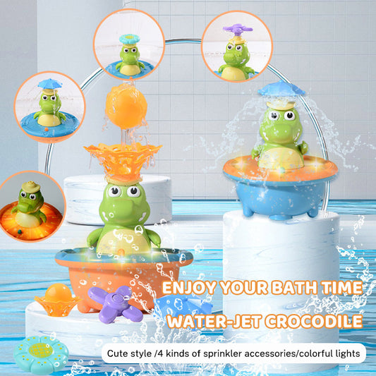 New Water Spray Crocodile Toy Baby Shower Bathroom Toy Baby Shower with Light Rotating Sprinkler