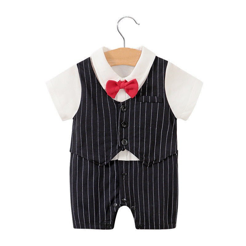 Baby Bodysuit Short Sleeve Baby Full Moon Clothing Newborn Thin Gentleman Romper Creeper