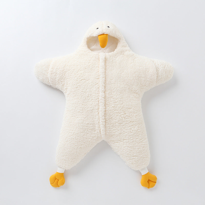 Little Yellow Duck Baby Wrapped with Lamb Fleece Thickened Newborn Baby Wrapped with Anti Startle Sleeping Bag for Newborn